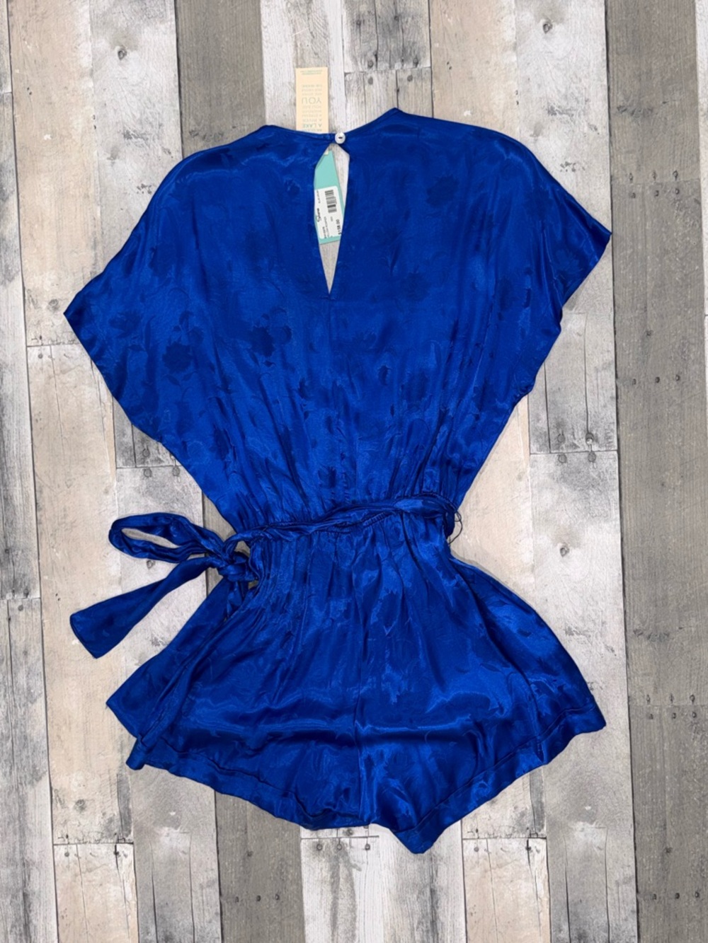 🆕 shore Royal Blue Willow Romper Satin, Floral, Belted, Elastic Waist Sz. S - Picture 7 of 13